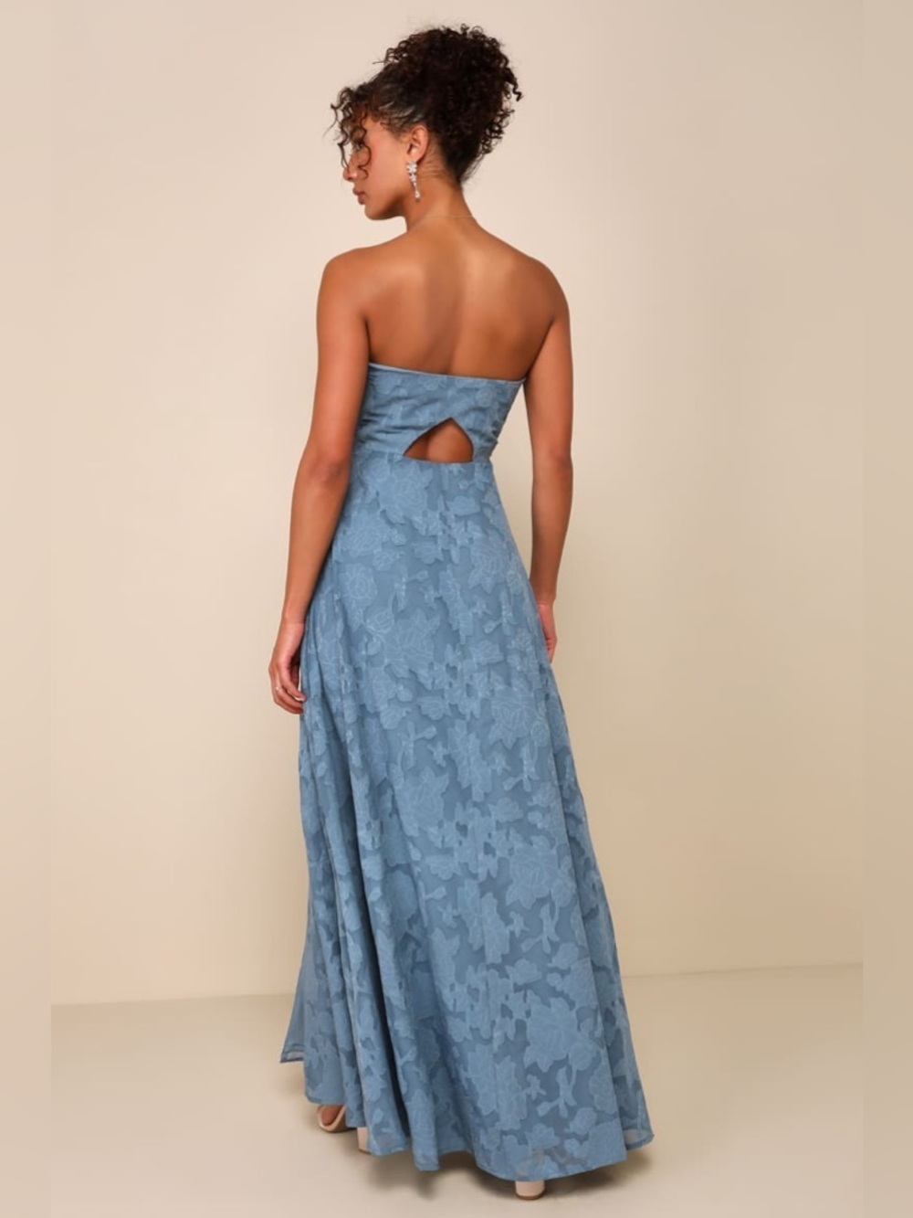 Lulus Garden of Romance Dusty Blue Floral Burnout Strapless Maxi Dress - Picture 6 of 11